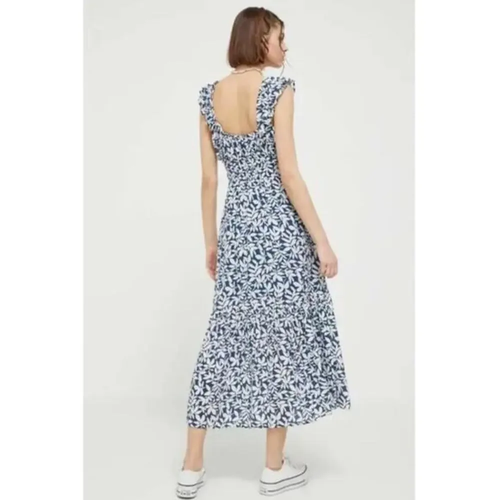 abercrombie &‎ fitch blue floral ruffle sleeve maxi dress
